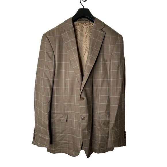Ermengildo Zegna 100% wool blazer suit jacket houndstooth brown men's size 54L - Picture 1 of 6